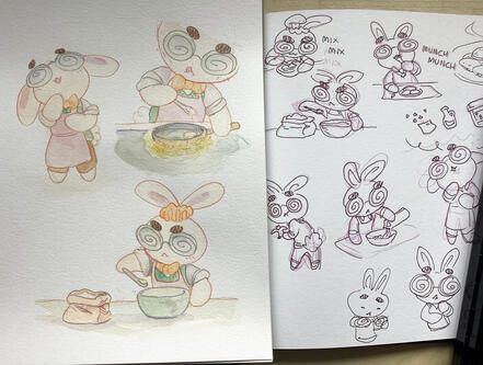 Busy Bunny cooking illustrations + development sketches